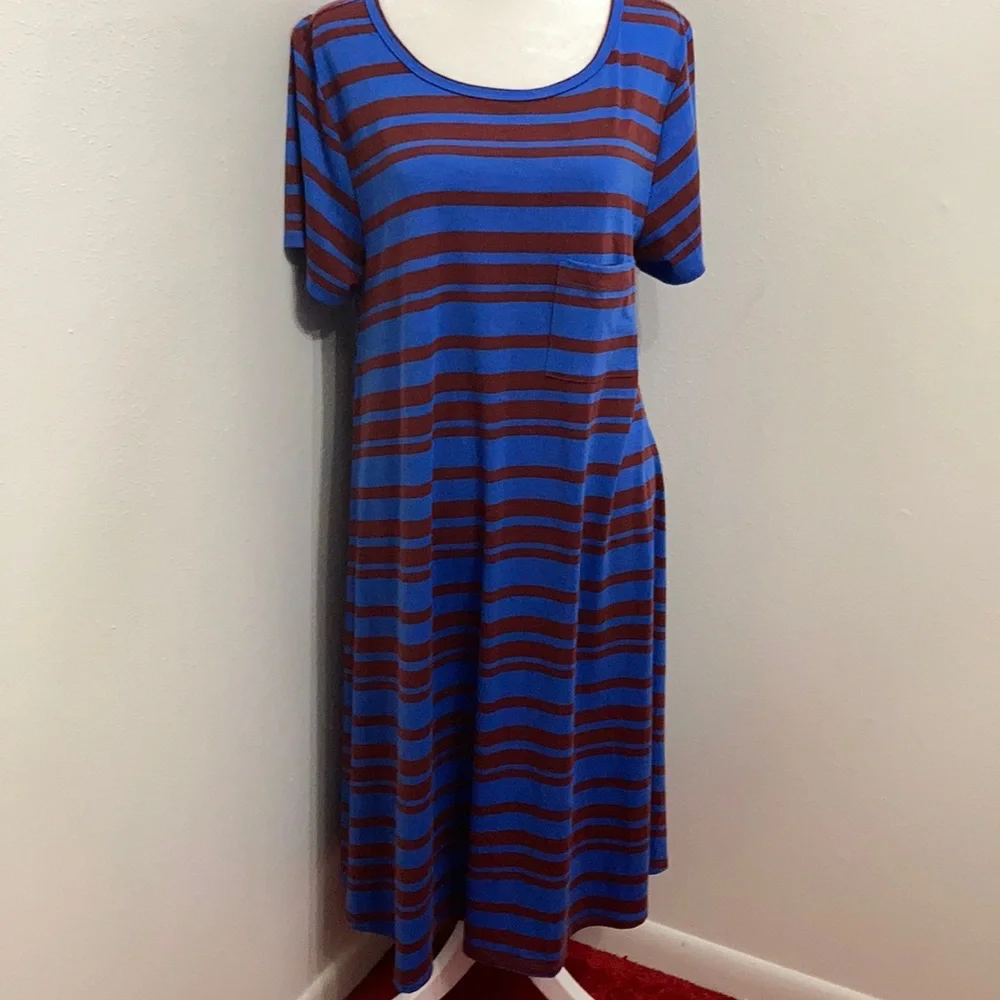 EC LulaRoe Blue & Maroon Striped Dress Size XL - Picture 3 of 12